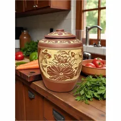 Hũ gạo [10-20kg]- Chĩnh đựng gạo hoạ tiết sen cá Tài Lộc, Hũ đựng gạo, Chum gạo tài lộc phong thuỷ, thu hút tài lộc