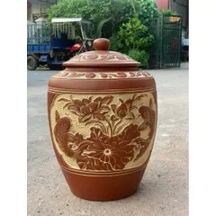 Hũ gạo [10-20kg]- Chĩnh đựng gạo hoạ tiết sen cá Tài Lộc, Hũ đựng gạo, Chum gạo tài lộc phong thuỷ, thu hút tài lộc
