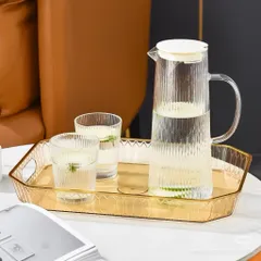 Bộ bình kèm 6 ly thuỷ tinh chính dãng Deli dung tích  250ml chịu nhiệt tốt dùng để uống trà, cà phê, sinh tố,..