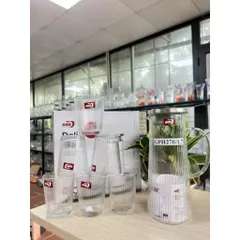 Bộ bình kèm 6 ly thuỷ tinh chính dãng Deli dung tích  250ml chịu nhiệt tốt dùng để uống trà, cà phê, sinh tố,..