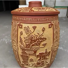 Hũ gạo [10-20kg] - Hũ gạo phong thủy điêu khắc chữ Phú - Quý - Trường - Xuân Bát Tràng cao cấp, mang lại vượng khí tốt