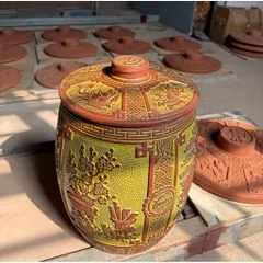 Hũ gạo [10-20kg] - Hũ gạo phong thủy điêu khắc chữ Phú - Quý - Trường - Xuân Bát Tràng cao cấp, mang lại vượng khí tốt