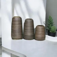 Set 3 bình hoa dáng đu đủ nâu ÁNH KIM cao cấp, gốm sứ Bát Tràng, decor trang trí nhà xinh