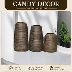 Set 3 bình hoa dáng đu đủ nâu ÁNH KIM cao cấp, gốm sứ Bát Tràng, decor trang trí nhà xinh