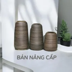 Set 3 bình hoa dáng đu đủ nâu ÁNH KIM cao cấp, gốm sứ Bát Tràng, decor trang trí nhà xinh