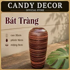 Bình hoa lọ hoa dáng bom men mộc cao 35cm Bát Tràng phù hợp các loại hoa tuyết mai, decor trang trí nhà cửa