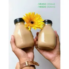 Chai thuỷ tinh vuông lùn cao 300ml và 350ml chất liệu dày dặn đựng nước ép, sinh tố decor xinh xắn