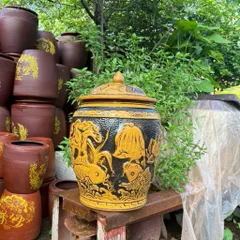 Hũ gạo [10-20kg]- Chĩnh đựng gạo hoạ tiết sen cá cổ Tài Lộc, Hũ đựng gạo, Chum gạo tài lộc phong thuỷ tài lộc