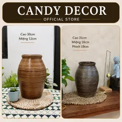 Bình gốm cắm hoa dáng chum miệng rộng cao 31cm thích hợp cắm nhiều loại hoa gốm sứ Bát Tràng