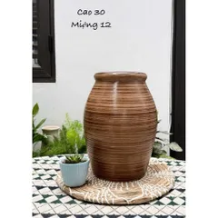 Bình gốm cắm hoa dáng chum miệng rộng cao 31cm thích hợp cắm nhiều loại hoa gốm sứ Bát Tràng