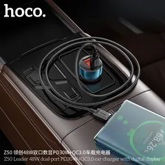 Tẩu Sạc Ô Tô Hoco Z50 Sạc Nhanh 48W 2 Cổng Type C USB Màn Hình LED Điện Áp Cao Cấp (P131373)