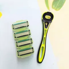 Dao cạo râu Kai Xfit 5 blade White Conc Nhật xanh lá có 4 đầu thay và nắp nhựa bảo vệ (hộp dài)