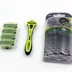 Dao cạo râu Kai Xfit 5 blade White Conc Nhật xanh lá có 4 đầu thay và nắp nhựa bảo vệ (hộp dài)