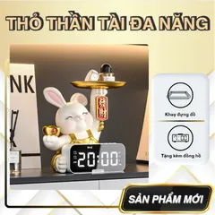 Tượng Thỏ Thần Tài THT DECOR Tượng Thỏ Decor Phát Tài Kèm Đồng Hồ Điện Tử LED Hiện Đại Trang Trí Nhà (P130347)