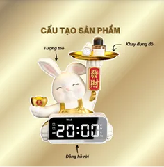 Tượng Thỏ Thần Tài THT DECOR Tượng Thỏ Decor Phát Tài Kèm Đồng Hồ Điện Tử LED Hiện Đại Trang Trí Nhà (P130347)