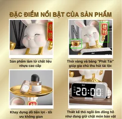 Tượng Thỏ Thần Tài THT DECOR Tượng Thỏ Decor Phát Tài Kèm Đồng Hồ Điện Tử LED Hiện Đại Trang Trí Nhà (P130347)