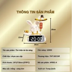 Tượng Thỏ Thần Tài THT DECOR Tượng Thỏ Decor Phát Tài Kèm Đồng Hồ Điện Tử LED Hiện Đại Trang Trí Nhà (P130347)