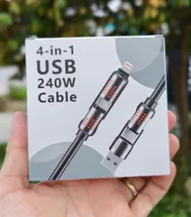 Cáp sạc đa năng 240W 4in1 SJX chiều dài 1.2m, có Led RBG, Fullbox (P130291)