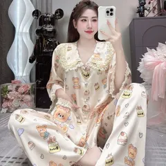 (40-60kg) Pijama tay lỡ cổ ren tiểu thư