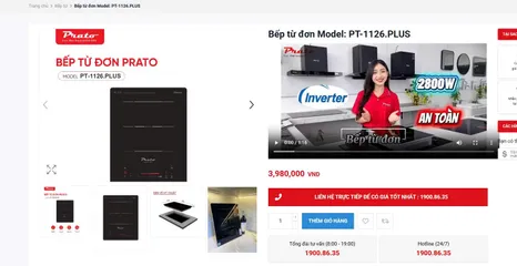 Bếp từ đơn Prato Model: PT-1126.PLUS Lắp âm hoặc dương đều được (P127094)