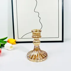 Chân Nến Thủy Tinh Phong Cách Châu Âu Màu Hổ Phách Đế Nến Trang Trí Tiệc Cưới Giá Đỡ Nến Trang Trí Phòng Chụp Ảnh