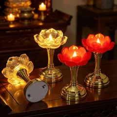 Bộ 2 Đèn Thờ Hoa Sen Điện Tử LED Tặng Pin AAA - Nến Hoa Sen Không Khói Trang Trí Bàn Thờ Phật Gia Tiên