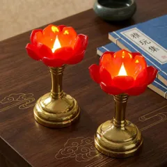 Bộ 2 Đèn Thờ Hoa Sen Điện Tử LED Tặng Pin AAA - Nến Hoa Sen Không Khói Trang Trí Bàn Thờ Phật Gia Tiên