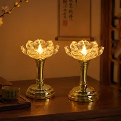 Bộ 2 Đèn Thờ Hoa Sen Điện Tử LED Tặng Pin AAA - Nến Hoa Sen Không Khói Trang Trí Bàn Thờ Phật Gia Tiên