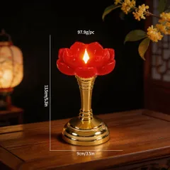 Bộ 2 Đèn Thờ Hoa Sen Điện Tử LED Tặng Pin AAA - Nến Hoa Sen Không Khói Trang Trí Bàn Thờ Phật Gia Tiên