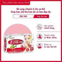 Vitamin E Đỏ EDK500 – Hỗ Trợ Làm Đẹp Da, Chống Oxy Hóa, Dưỡng Sáng, Làm Chậm Lão Hóa Da, Hộp 30 Viên