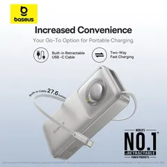 Pin dự phòng Baseus 65W 20000mAh / 10000mAh kèm Cáp TYPE-C / Lightning, tích hợp cáp rút (P124192)