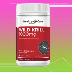 Viên uống Healthy Care Wild Krill 1000 mg |60 viên| Cải thiện cấu trúc mỡ máu/Bảo vệ tim mạch - Giảm viêm/Hỗ trợ cho sức khỏe khớp & thị lực [SP Chuẩn Úc không tem]