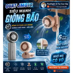 Quạt cầm tay JM010 siêu mạnh khủng khiếp , động cơ phản lực drone , không chổi than , gập và đeo cổ tiện lợi , pin 1800