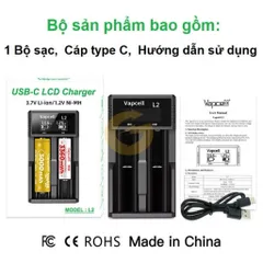 Sạc đôi Vapcell L2 cao cấp , sạc 2A , giành cho các loại pin 21700, 26650 , 18650 , 18350….. và pin 1,2v