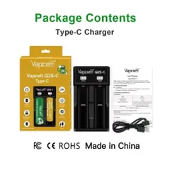 Sạc đôi Vapcell Q2S-C cao cấp , sạc 2A dùng cho pin 21700, 26650 , 18650 và các loại pin dùng cho thiết bị điện tử .