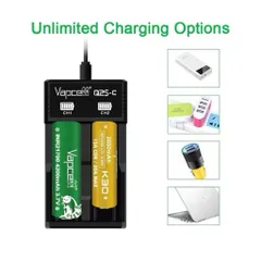 Sạc đôi Vapcell Q2S-C cao cấp , sạc 2A dùng cho pin 21700, 26650 , 18650 và các loại pin dùng cho thiết bị điện tử .