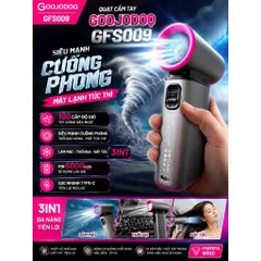 Quạt cầm tay Goojodog Gfs009 siêu mạnh cuồng phong , có thể làm máy sấy tóc  , pin 6000mah , động cơ Turbo