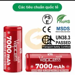 Pin 26650 Vapcell K70 , dung lượng 7000mah siêu khủng , dùng cho đèn pin , và các thiết bị sử dụng pin 26650