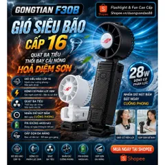 Quạt Gongtian F30b , quạt siêu mạnh bá đạo , công suất 28w, như 1 cơn bão , động cơ ko chổi than , pin khoẻ , đeo và gập