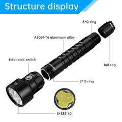 Đèn pin lặn SD09L sofirn , cao cấp siêu sáng , sử dụng 2 pin 21700 tháo rời , độ sáng khủng lên tới 6800 lumen