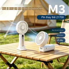 Quạt M3 siêu mạnh bá đạo , động cơ phản lực không chổi than , sử dụng pin 21700 tháo rời được , 7 cấp độ gió siêu mát.