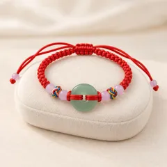 Vòng Chỉ Đỏ Mặt Đồng Điếu Xanh, Vòng Tay Dây Rút Phối Hạt Và Nút Ngũ Sắc