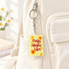 Móc Khóa Mica Trong Suốt “Cười Nhiều Lên” Họa Tiết Hoa Vàng Dễ Thương, Treo Balo Túi Xách, Chìa Khóa