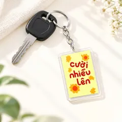 Móc Khóa Mica Trong Suốt “Cười Nhiều Lên” Họa Tiết Hoa Vàng Dễ Thương, Treo Balo Túi Xách, Chìa Khóa