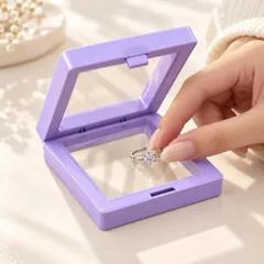 ộp Trưng Bày Trang Sức Màng Trong Suốt Màu Tím Pastel, Khung Vuông Đựng Nhẫn Khuyên Tai