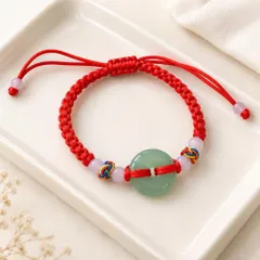Vòng Tay Chỉ Đỏ Mặt Đồng Điếu Xanh Phối Hạt, Dây Rút Điều Chỉnh, Quà Tặng Bạn Bè