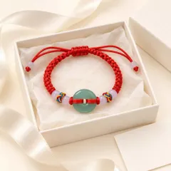 Vòng Tay Chỉ Đỏ Mặt Đồng Điếu Xanh Phối Hạt, Dây Rút Điều Chỉnh, Quà Tặng Bạn Bè