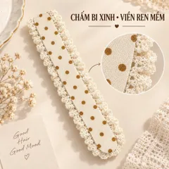 Băng đô dán tóc chấm bi viền ren màu kem dễ sử dụng giữ tóc gọn gàng