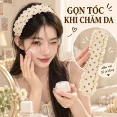 Băng đô dán tóc chấm bi viền ren màu kem dễ sử dụng giữ tóc gọn gàng