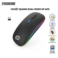 Chuột Không Dây HP W10 Dual Mode - Chuột Pin Sạc USB-C, Kết nối USB + Bluetooth 5.0, Có Đèn LED RGB.
